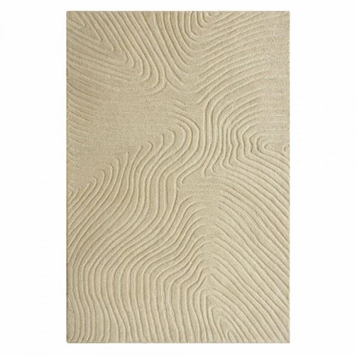 Tapis Salon 160 X 230 Cm Beige, Laine Chaleureuse, Vyta, Motif Abstrait En Relief, Design Graphique