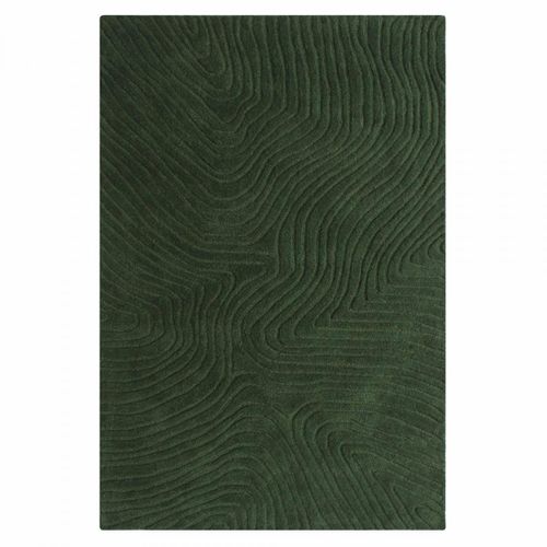 Tapis Chambre, 120 X 170 Cm, Vert, Noir, Laine, Motif Abstrait En Relief, Tufté Main