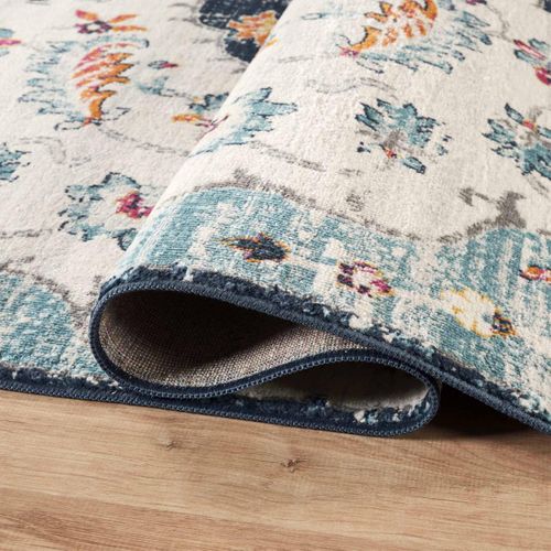 Tapis D Orient 200x280 Médaillon Floral Bleu Ecru Lyn3 Med Tissé Style Classique.