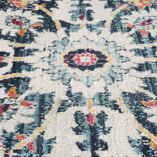 Tapis D Orient 200x280 Médaillon Floral Bleu Ecru Lyn3 Med Tissé Style Classique.