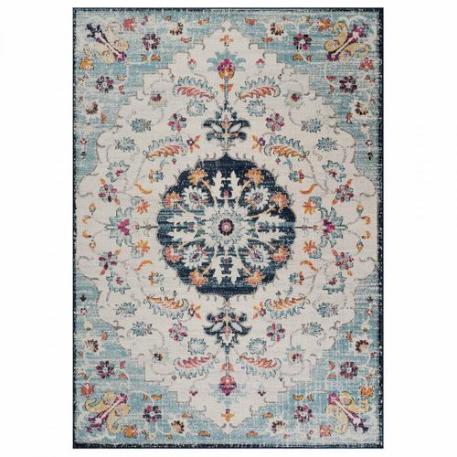 Tapis D Orient 200x280 Médaillon Floral Bleu Ecru Lyn3 Med Tissé Style Classique.