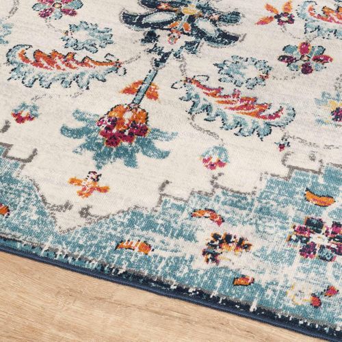 Tapis D Orient 200x280 Médaillon Floral Bleu Ecru Lyn3 Med Tissé Style Classique.