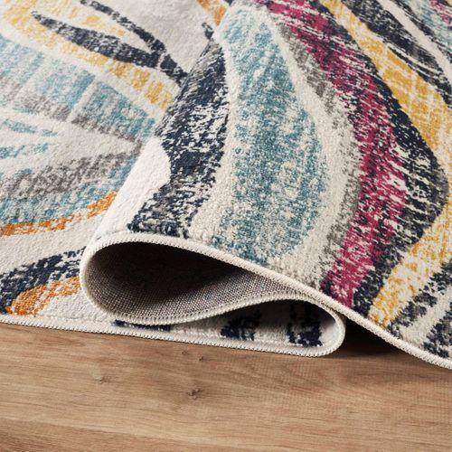 Tapis D'orient 120x170 Motif Géométrique Poils Ras Écru Bleu Lyn3 Lo Entretien Facile.