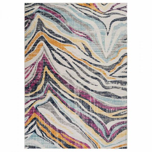 Tapis D'orient 200x280 Rectangulaire Motif Géométrique Ecru Bleu Lyn3 Lo Doux Entretien Facile.