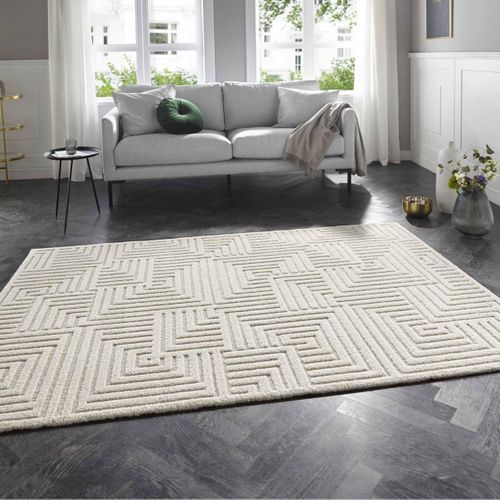 Tapis Chambre 80 X 150 Cm Beige, Blanc, Motif Géométrique, Manipu Élégant