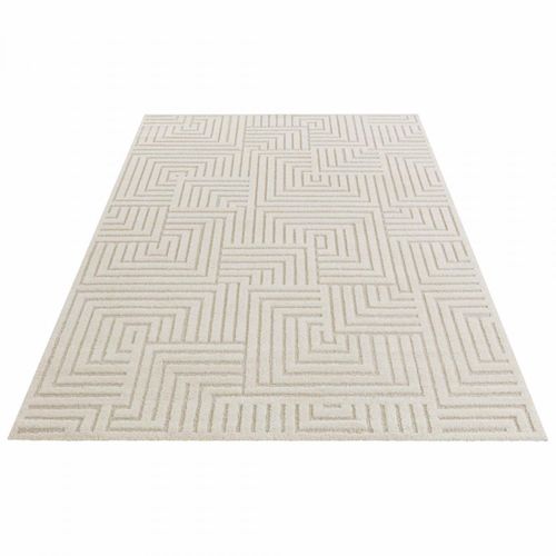 Tapis Chambre 80 X 150 Cm Beige, Blanc, Motif Géométrique, Manipu Élégant