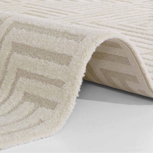Tapis Chambre 80 X 150 Cm Beige, Blanc, Motif Géométrique, Manipu Élégant