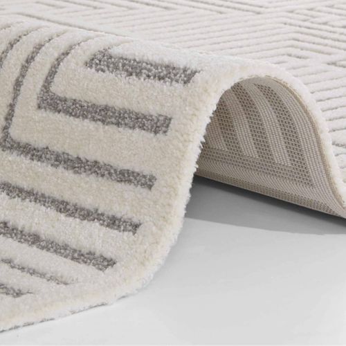 Tapis Chambre 80 X 150 Cm Beige Et Gris, Motif Géométrique, Manipu, Pliable