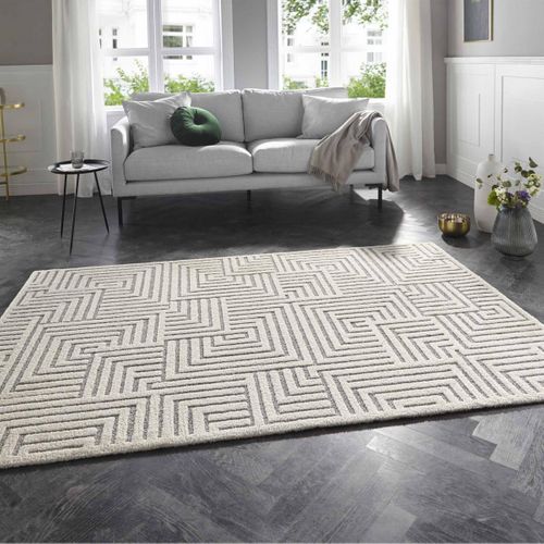 Tapis Chambre 80 X 150 Cm Beige Et Gris, Motif Géométrique, Manipu, Pliable