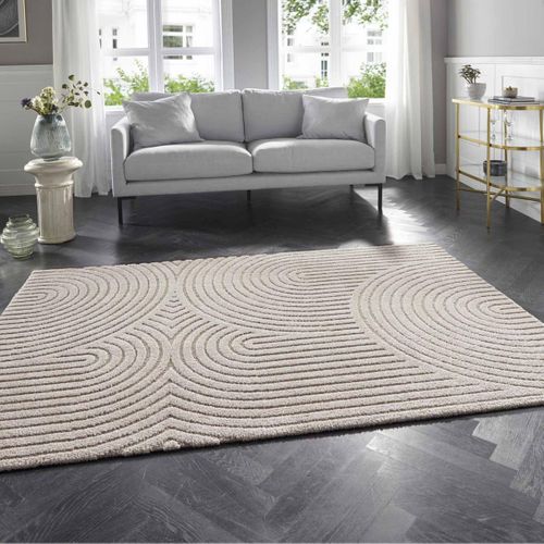 Tapis Chambre 80 X 150 Cm Beige, Motif Géométrique, Design Graphique, Panglao Chic Et Confortable