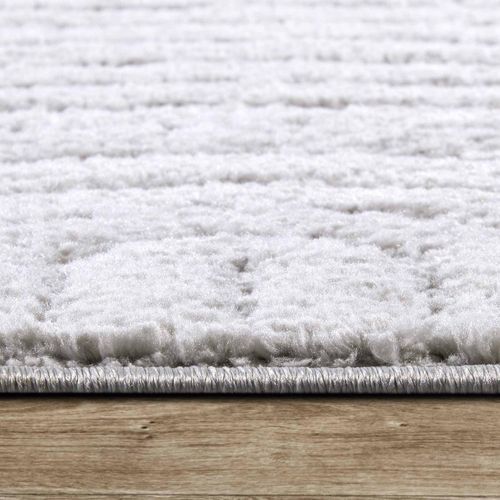 Tapis Salon 80 X 120 Cm, Motif Rond, Blanc, Gris, Relief Sculpté, Panglao, Tissage Robuste