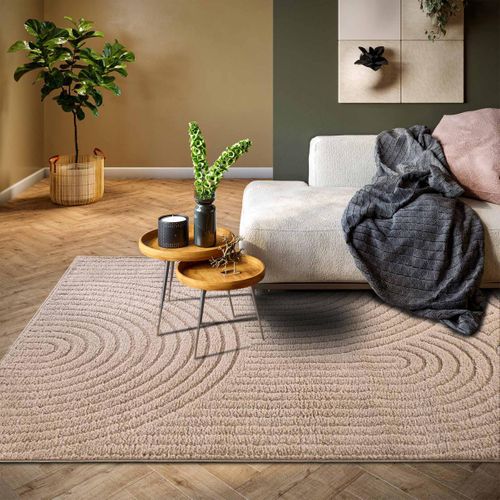 Tapis Salon 80 X 120 Cm, Motif Géométrique, Beige, Marron, Structure Relief Tissée, Panglao