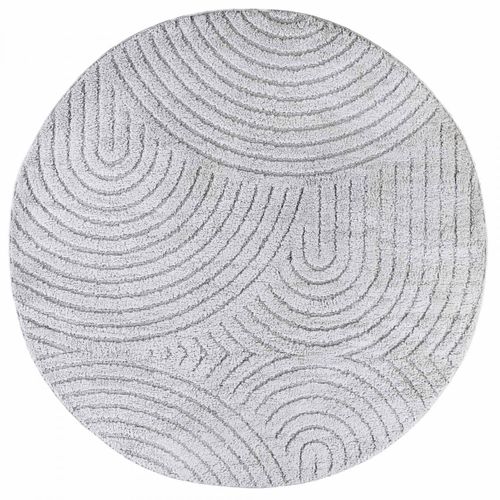Tapis Rond 160 X 160-cm, Gris, Blanc, Forme Ronde, Motif Géométrique, Ambiance Chaleureuse