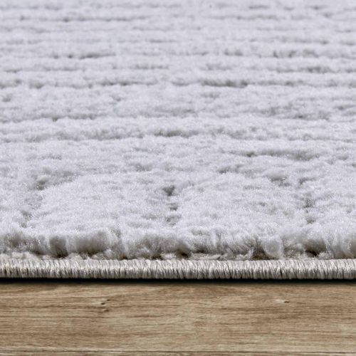 Tapis Rond 160 X 160-cm, Gris, Blanc, Forme Ronde, Motif Géométrique, Ambiance Chaleureuse