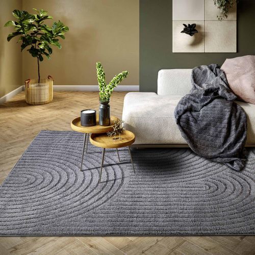 Tapis Salon 80 X 120 Cm Gris, Motif Géométrique Structure Relief Originale, Panglao