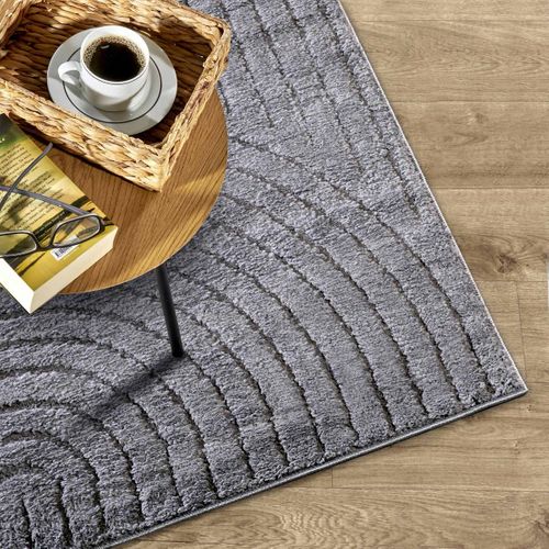 Tapis Salon 80 X 120 Cm Gris, Motif Géométrique Structure Relief Originale, Panglao