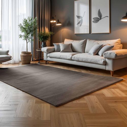 Tapis Chambre 120 X 170 Cm, Motif Faux Uni, Texture Poils Ras, Gris, Dolomite, Confort Pliable