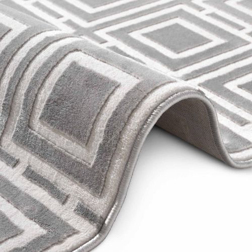 Tapis Couloir 80 X 240 Cm, Gris Et Blanc, Motif Géométrique, Texture Poils Ras Confortable, Howlite