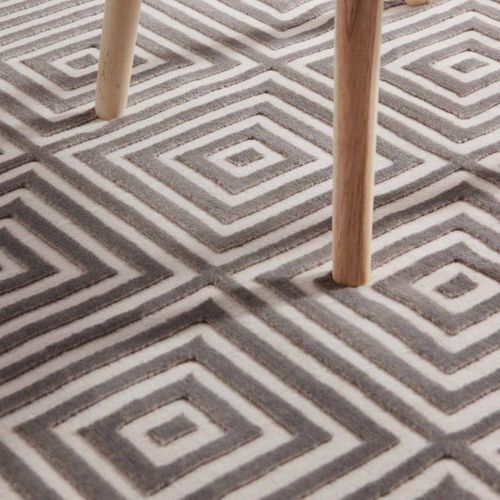 Tapis Couloir 80 X 240 Cm, Gris Et Blanc, Motif Géométrique, Texture Poils Ras Confortable, Howlite