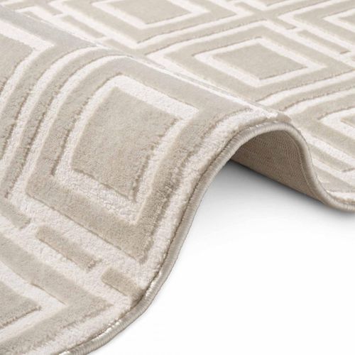 Tapis Couloir 80 X 240 Cm, Beige, Gris, Motif Géométrique Relief Raffiné, Design Épuré