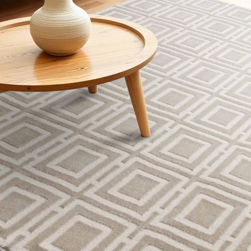 Tapis Couloir 80 X 240 Cm, Beige, Gris, Motif Géométrique Relief Raffiné, Design Épuré