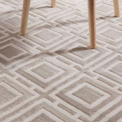 Tapis Couloir 80 X 240 Cm, Beige, Gris, Motif Géométrique Relief Raffiné, Design Épuré