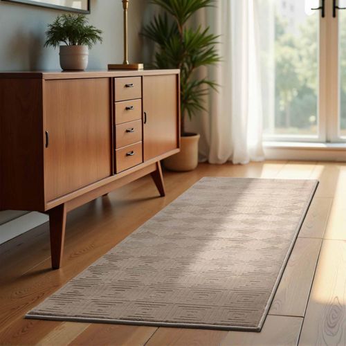 Tapis Salon 200 X 280 Cm, Beige, Écru, Motif Géométrique, Texture Relief, Tourmaline