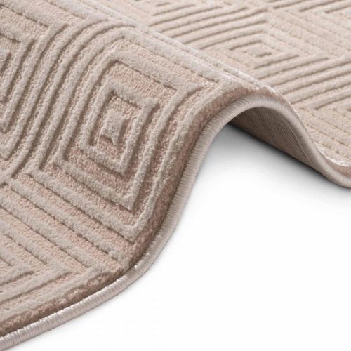 Tapis Salon 200 X 280 Cm, Beige, Écru, Motif Géométrique, Texture Relief, Tourmaline