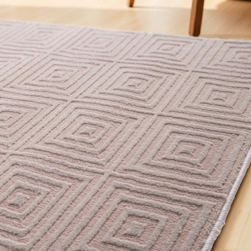 Tapis Salon 200 X 280 Cm, Beige, Écru, Motif Géométrique, Texture Relief, Tourmaline