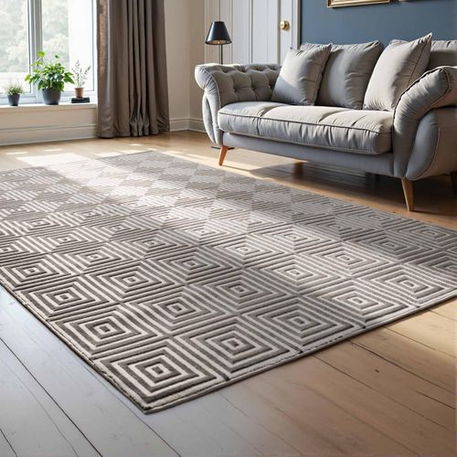 Tapis Couloir 80 X 240 Cm, Beige Et Gris, Motif Géométrique, Poils Ras, Tourmaline Authentique