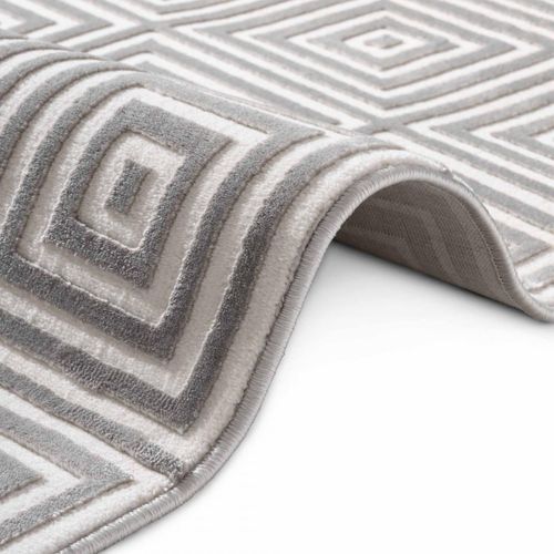 Tapis Couloir 80 X 240 Cm, Beige Et Gris, Motif Géométrique, Poils Ras, Tourmaline Authentique