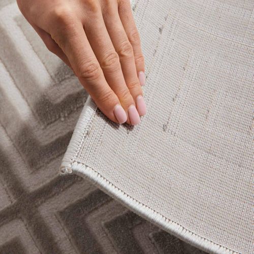 Tapis Couloir 80 X 240 Cm, Beige Et Gris, Motif Géométrique, Poils Ras, Tourmaline Authentique