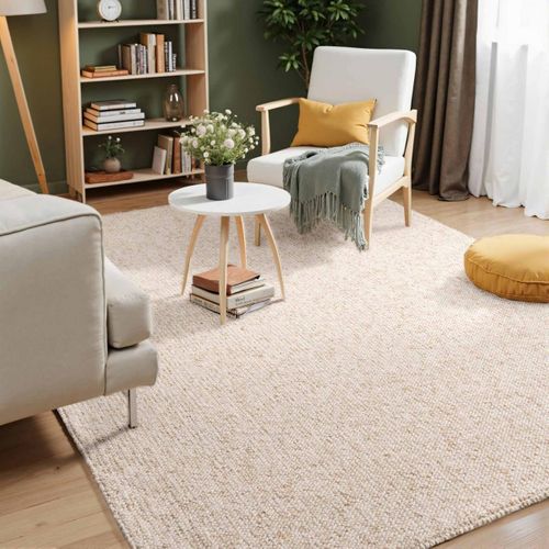 Tapis Salle à Manger 240 X 340 Cm, Beige, Motif Faux Uni, Poils Ras Confortable, Roccco