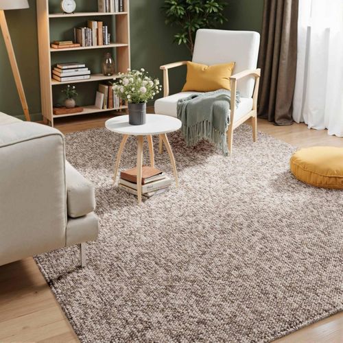 Tapis Salon 200 X 290 Cm, Motif Faux Uni, Beige Et Gris, Poils Ras Confortable, Roccco
