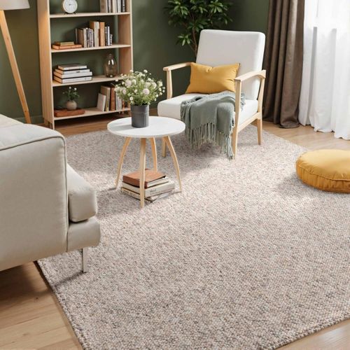 Tapis Chambre 80 X 150 Cm, Motif Faux Uni, Beige Et Gris, Design Épuré Et Original, Roccco