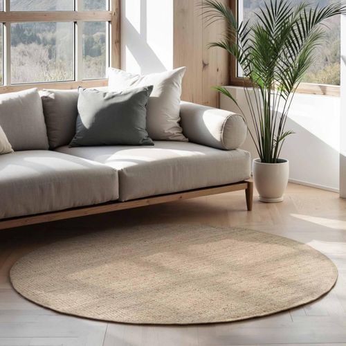 Tapis Rond 160 X 160-cm, Beige, Forme Ronde Chaleureuse, Jute Tissée, Motif Uni