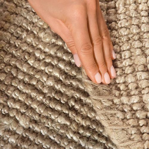 Tapis Rond 200 X 200-cm Beige, Forme Ronde Élégante, Composition Jute Tissée Main, Jute J