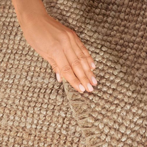 Tapis Rond 200 X 200-cm, Jute Naturelle Tissé à La Main, Forme Rond, Uni Beige, Jute J