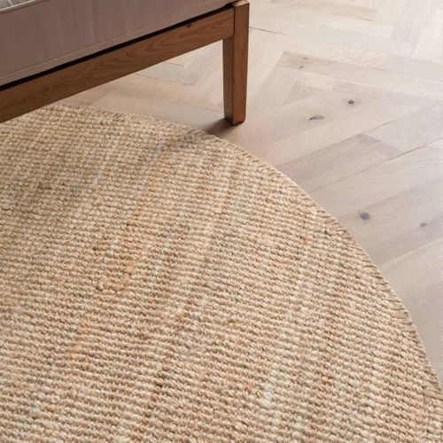 Tapis Rond 200 X 200-cm, Jute Naturelle Tissé à La Main, Forme Rond, Uni Beige, Jute J