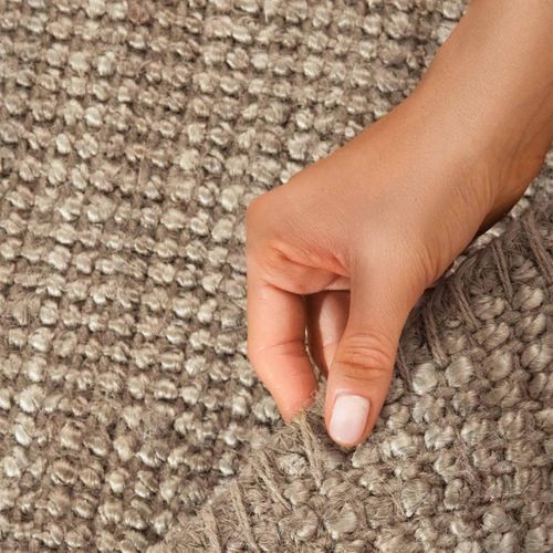 Tapis Rond 200 X 200-cm, Forme Ronde, Jute Authentique, Motif Uni, Structure Relief