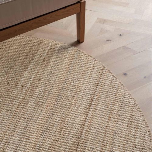 Tapis Rond 200 X 200-cm, Forme Ronde, Jute Authentique, Motif Uni, Structure Relief