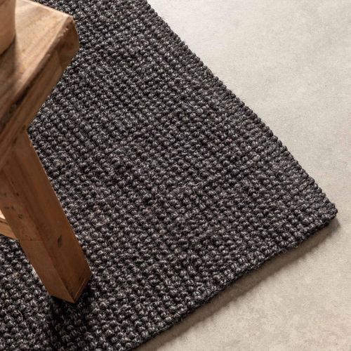 Tapis Chambre 80 X 150 Cm Noir, Jute Tissé à La Main, Motif Uni, Finition Artisanale Authentique