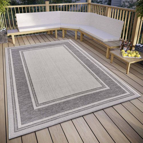 Tapis Exterieur 63 X 120 Cm, Kilim Géométrique, Beige, Gris, Blanc, Pliable Et Robuste, Cast