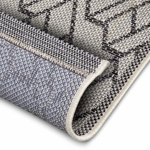 Tapis Exterieur 76 X 150 Cm Beige, Gris, Motif Géométrique Kilim Erus, Design Authentique Et Durable