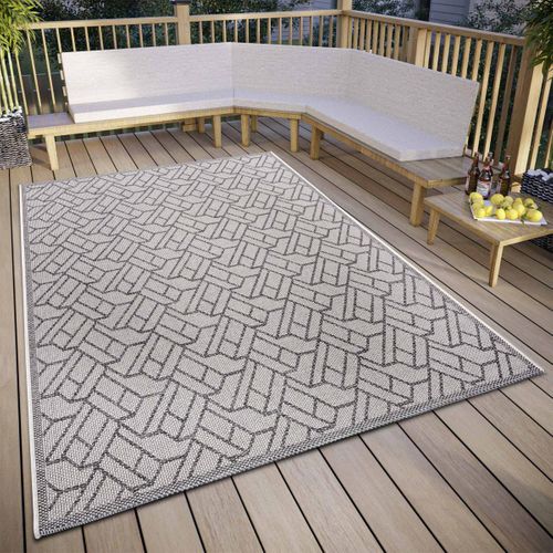 Tapis Exterieur 76 X 150 Cm Beige, Gris, Motif Géométrique Kilim Erus, Design Authentique Et Durable