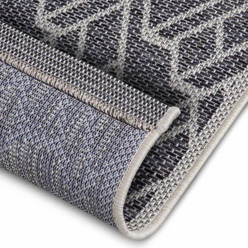 Tapis Exterieur 63 X 120 Cm Gris, Beige, Motif Géométrique Kilim, Structure Plate, Erus