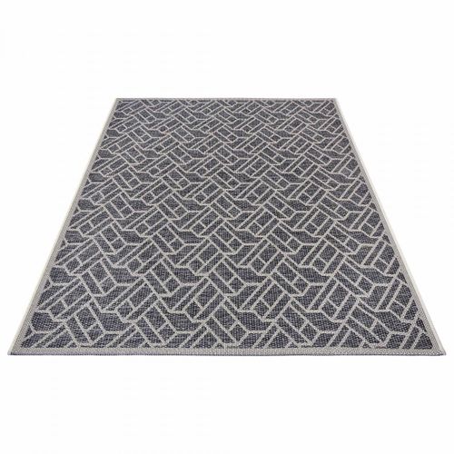 Tapis Exterieur 155 X 235 Cm, Gris, Beige, Kilim Géométrique, Erus, Idéal Terrasse Jardin