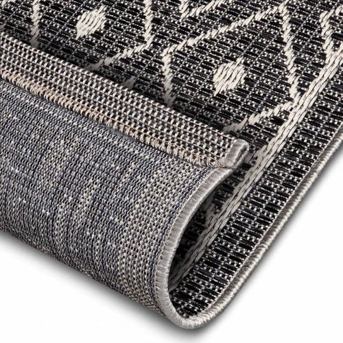 Tapis Exterieur 63 X 120 Cm, Gris, Beige, Kilim Authentique, Motif Géométrique, Entretien Facile