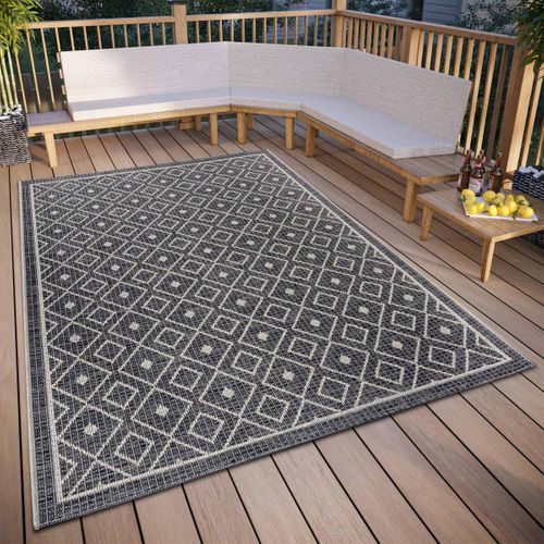 Tapis Exterieur 63 X 120 Cm, Gris, Beige, Kilim Authentique, Motif Géométrique, Entretien Facile