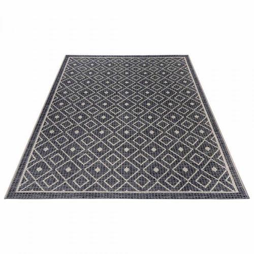 Tapis Exterieur 115 X 170 Cm, Gris, Beige, Motif Géométrique Kilim Authentique, Tissé Robuste, Lahal